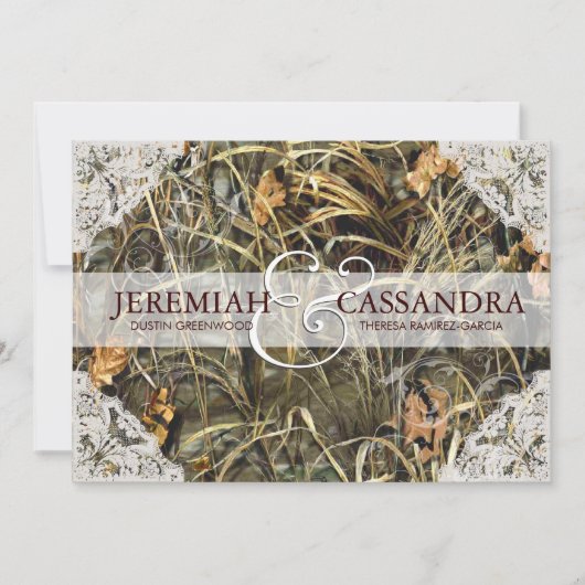 Camo en White Lace Wedding Invitation Kaart (Voorkant)