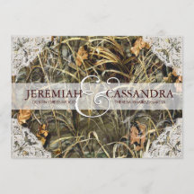 Camo en White Lace Wedding Invitation