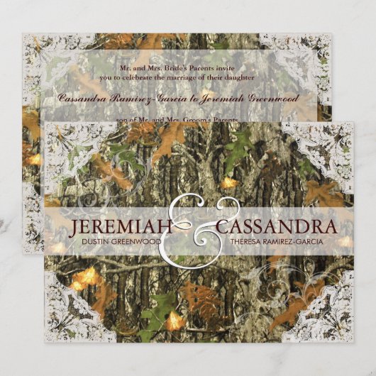 Camo en White Lace Wedding Invitation Kaart (Voorkant / Achterkant)