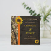Camo en zonnebloemen save the date (Staand voorkant)