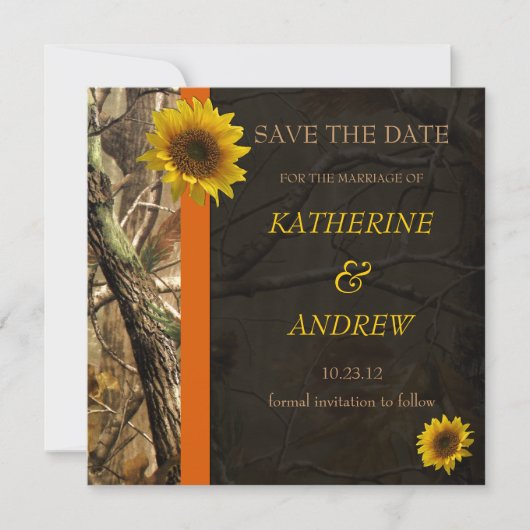 Camo en zonnebloemen save the date (Voorkant)
