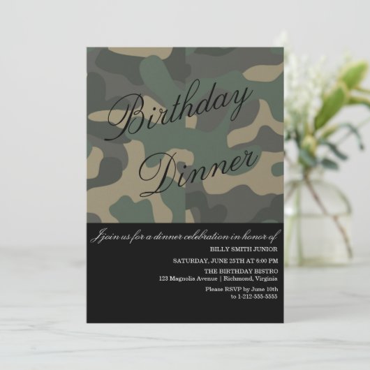 Camo Event Uitnodiging, Diner, Feest, Nieuwe Baby Kaart (Staand voorkant)