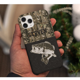 Camo Fish Bass Vist Mannen Sportnaam iPhone 15 Case