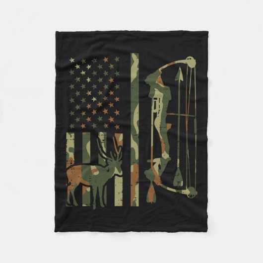 Camo Flag Deer Bow Hunting Patriotic Hunter Pap Fleece Deken (Voorkant)