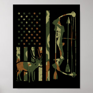 Camo Flag Deer Bow Hunting Patriotic Hunter Pap Poster