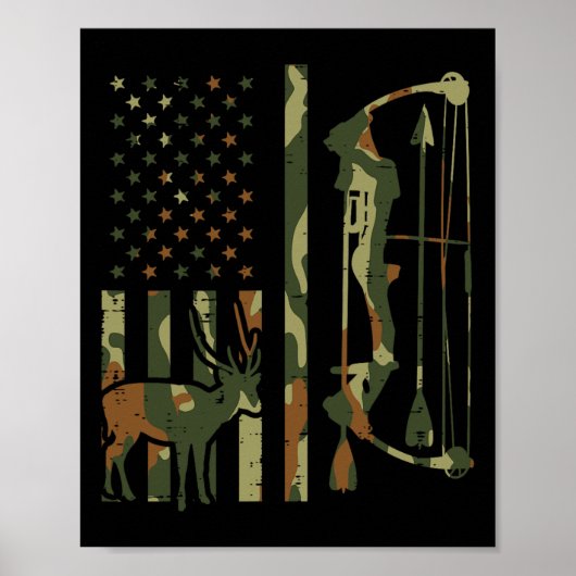Camo Flag Deer Bow Hunting Patriotic Hunter Pap Poster (Voorkant)