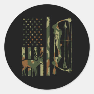 Camo Flag Deer Bow Hunting Patriotic Hunter Pap Ronde Sticker