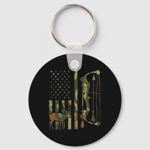 Camo Flag Deer Bow Hunting Patriotic Hunter Pap Sleutelhanger
