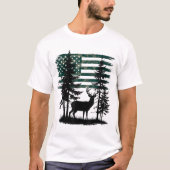 Camo Flag Deer Hunting Forest Silhouette Tee T-shirt (Voorkant)