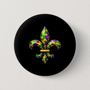 Camo Fleur De Lis Mardi Gras Louisiana New Orleans Ronde Button 5,7 Cm