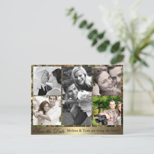 Camo Fotocollage Opslaan van de datum Briefkaart (Staand voorkant)