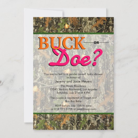 Camo Gender onthult uitvindingen - Buck of Doe Kaart (Voorkant)