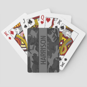 Camo gepersonaliseerd houtskoolgrijs pokerkaarten