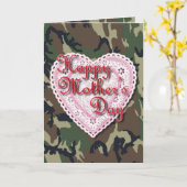 Camo Gevlekt Hart voor Moederdag Kaart (Gele Bloem)