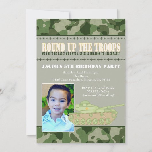 Camo Green Army Mannen Birthday Party Invitation Kaart (Voorkant)