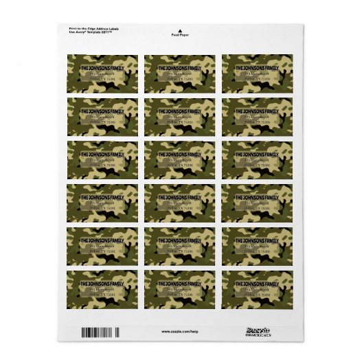 Camo Green, Brown, Tan, Black  Address Label (Full Sheet)