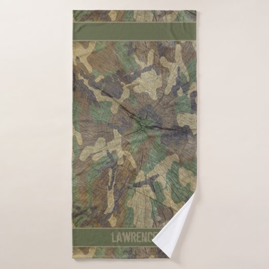 Camo Groen en Bruin Hout Logs Effect Camouflage Badhanddoek (Badhanddoek)