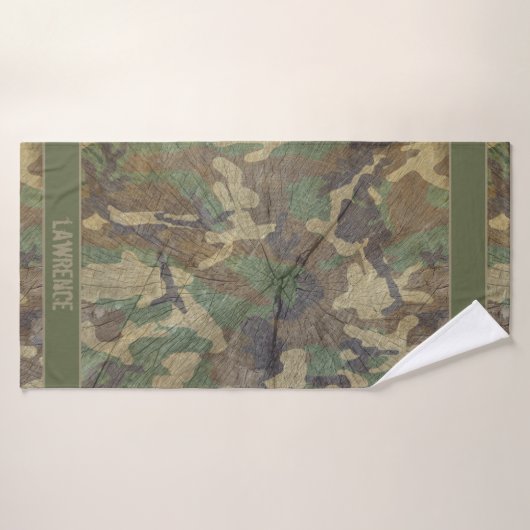 Camo Groen en Bruin Hout Logs Effect Camouflage Badhanddoek (Badhanddoek)