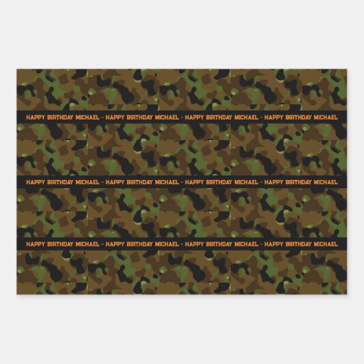 Camo Happy Birthday Persoonlijke naam en tekst 3 Inpakpapier Vel (Voorkant 3)