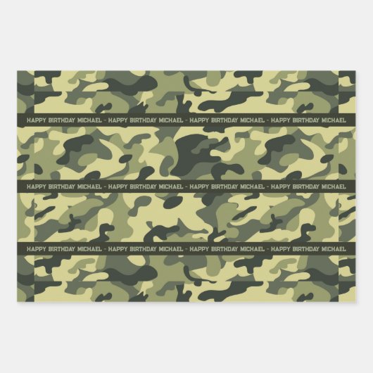 Camo Happy Birthday Persoonlijke naam en tekst 3 Inpakpapier Vel (Voorkant 2)