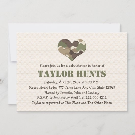 Camo Heart Baby Shower-uitnodigingen Kaart (Voorkant)