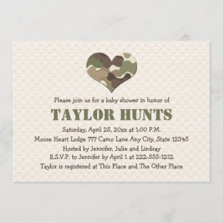 Camo Heart Baby Shower-uitnodigingen Kaart
