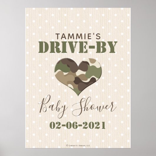 Camo Heart Drive by Baby shower Sign Poster (Voorkant)