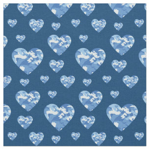 Camo Hearts Blue Boys Country Camouflage Stof