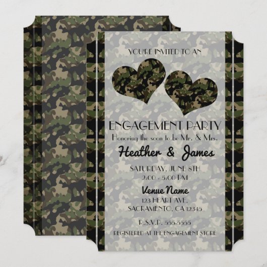 Camo Hearts Camouflage Verloving Douche Party Kaart (Voorkant / Achterkant)
