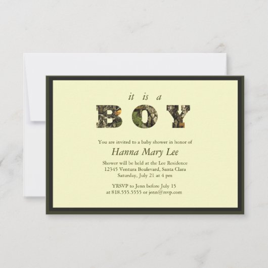 Camo Het is een Baby shower-uitnodiging Kaart (Voorkant)