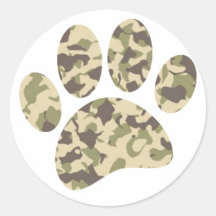 Camo hondenpootafdruk ronde sticker