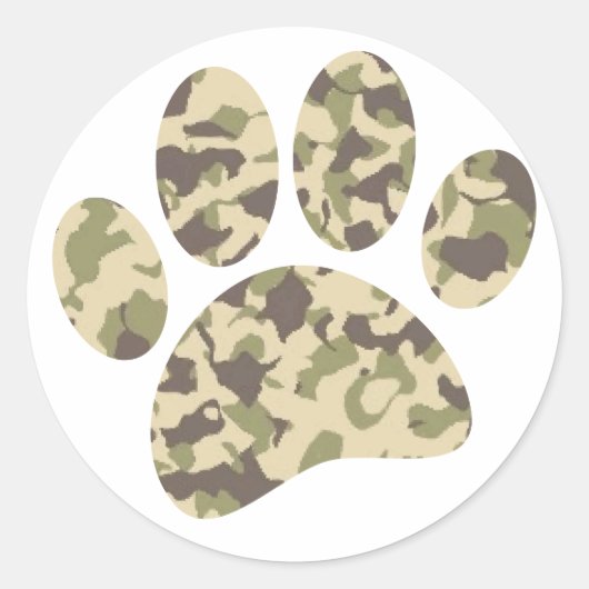 Camo hondenpootafdruk ronde sticker (Voorkant)