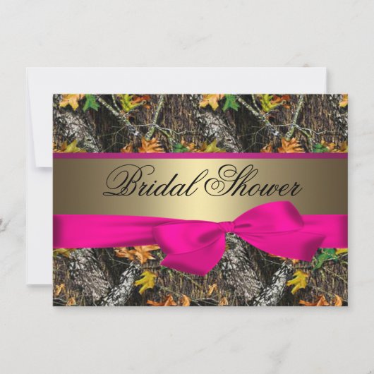 Camo & Hot Pink Bridal Shower-uitnodigingen Kaart (Voorkant)