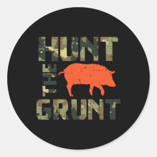 Camo Hunt De Grunt Hog  Wilde Zwijnen Jacht Ronde Sticker