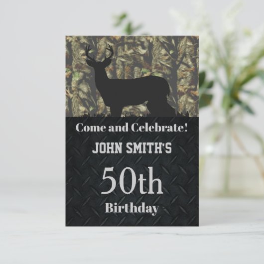 Camo Hunting Birthday Party Mannen Invitations Kaart (Staand voorkant)