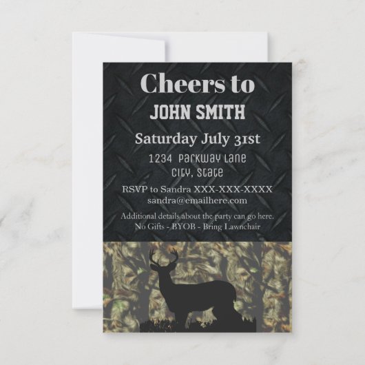 Camo Hunting Birthday Party Mannen Invitations Kaart (Achterkant)