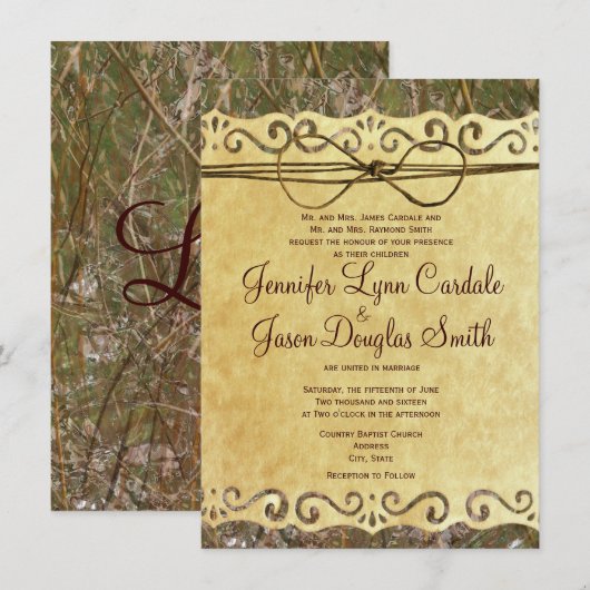 Camo Hunting  Paper Wedding Invitation Kaart (Voorkant / Achterkant)