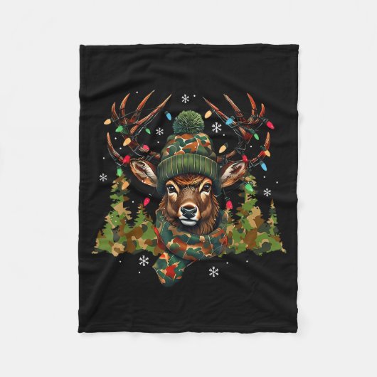 Camo Hunting Reindeer Deer Xmas Lights Christmas H Fleece Deken (Voorkant)