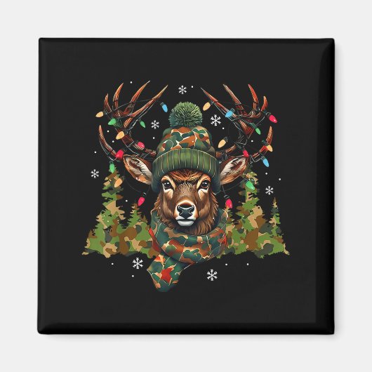Camo Hunting Reindeer Deer Xmas Lights Christmas H Magneet (Voorkant)