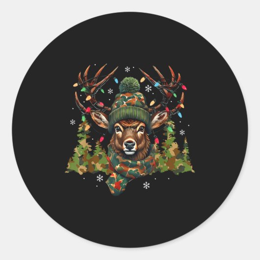 Camo Hunting Reindeer Deer Xmas Lights Christmas H Ronde Sticker (Voorkant)