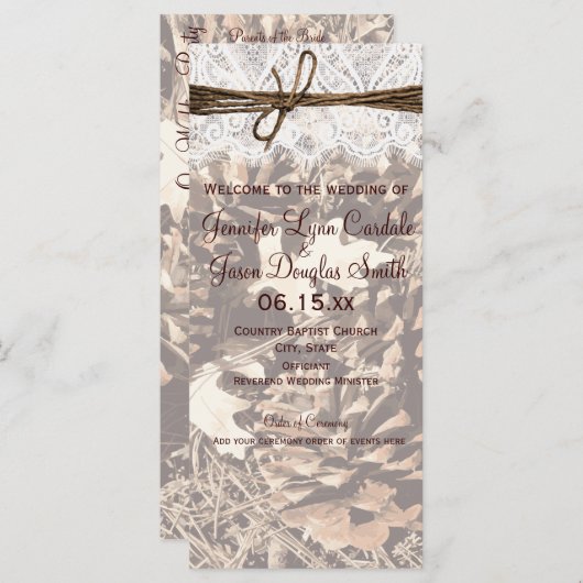 Camo Hunting Theme Country Wedding Programs Programmakaart (Voorkant / Achterkant)