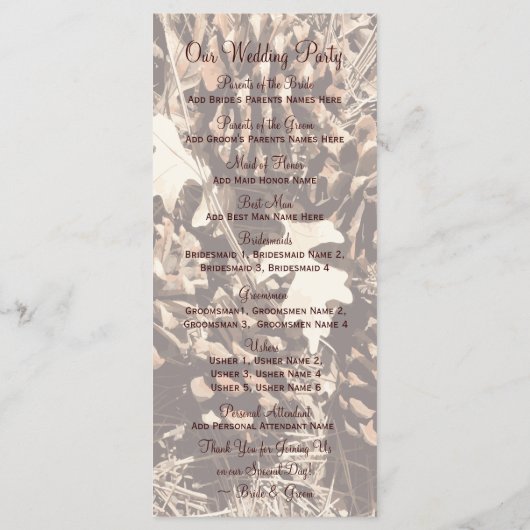 Camo Hunting Theme Country Wedding Programs Ver3 Programmakaart (Achterkant)