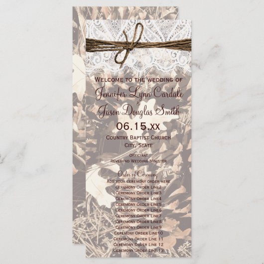 Camo Hunting Theme Country Wedding Programs Ver3 Programmakaart (Voorkant / Achterkant)