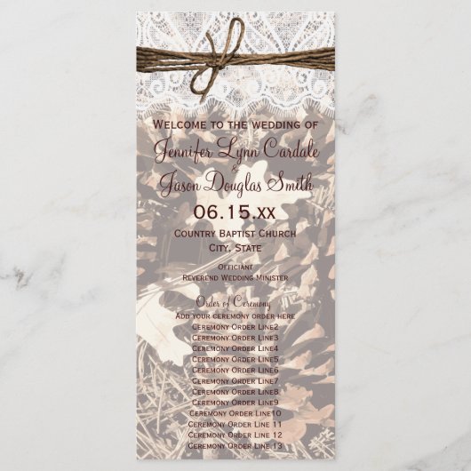 Camo Hunting Theme Country Wedding Programs Ver3 Programmakaart (Voorkant)