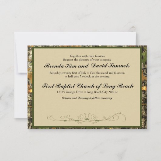 Camo Hunting Wedding Invitation Kaart (Voorkant)