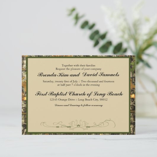 Camo Hunting Wedding Invitation Kaart (Staand voorkant)