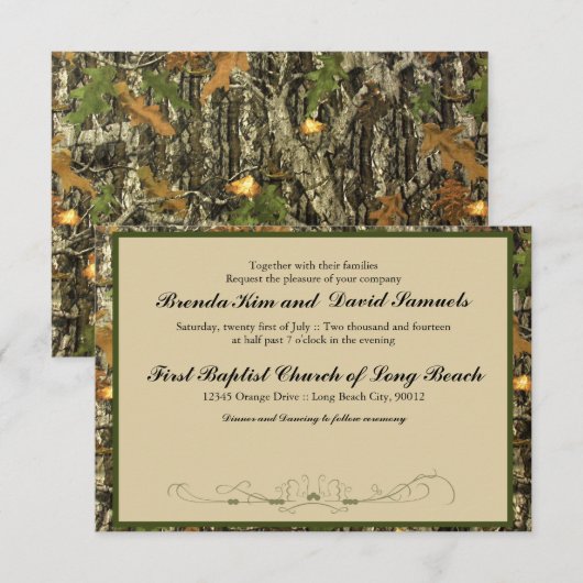 Camo Hunting Wedding Invitation Kaart (Voorkant / Achterkant)