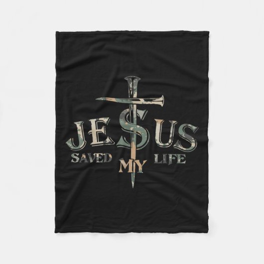 Camo Jesus Cross Christ heeft mijn leven gered Fleece Deken (Voorkant)