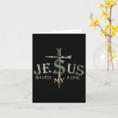 Camo Jesus Cross Christ heeft mijn leven gered Kaart (Gele Bloem)