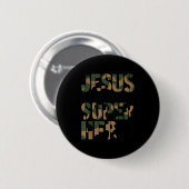 Camo Jesus Is My Superhero Toddler Boys Camouflage Ronde Button 5,7 Cm (Voorkant /achterkant)